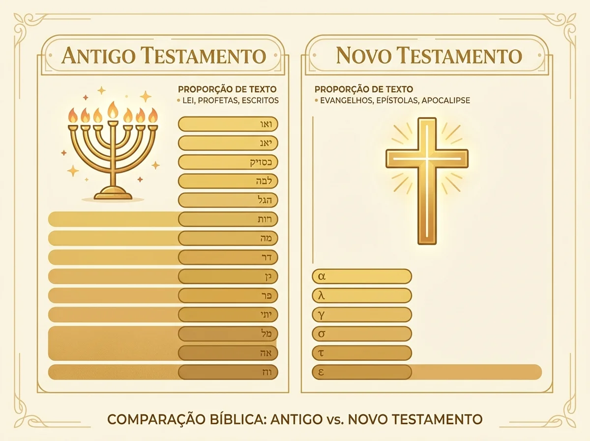 Ilustração cartoon mostrando a divisão entre Antigo e Novo Testamento com 929 e 260 capítulos