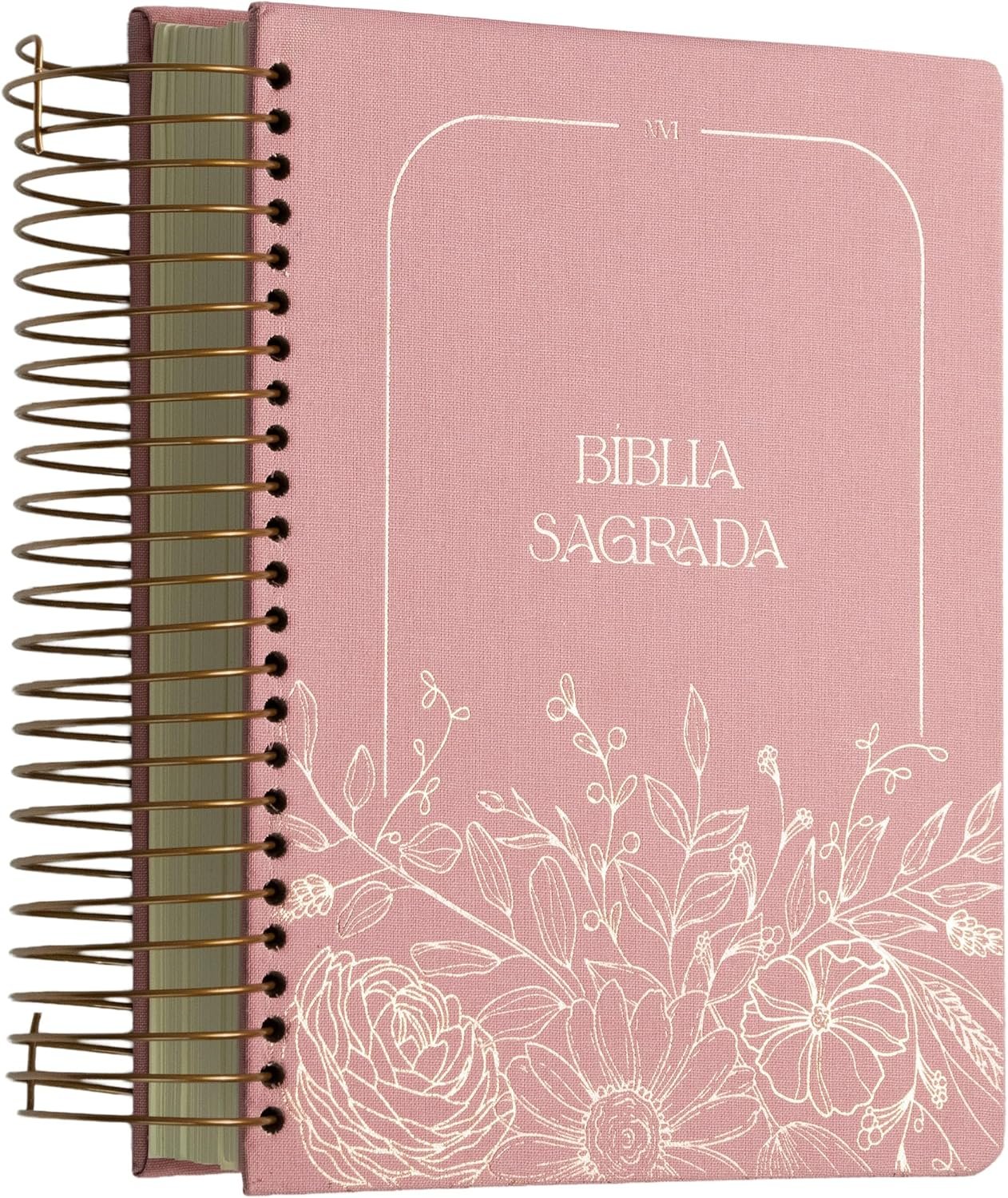 Bíblia NVI com Espaço para Anotações Central Capa Dura Rosa Floral Espiral