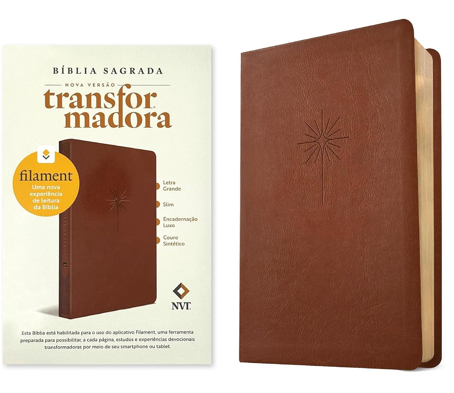 Bíblia NVT Filament Slim Letra Grande capa marrom