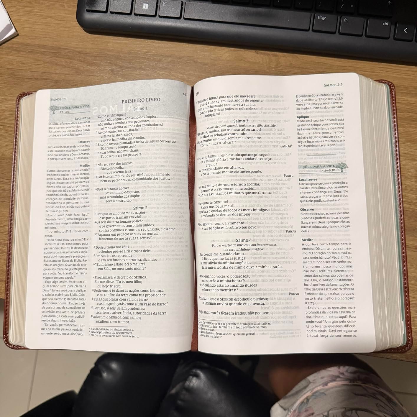 Detalhe interno da Bíblia de Estudo Max Lucado Marrom