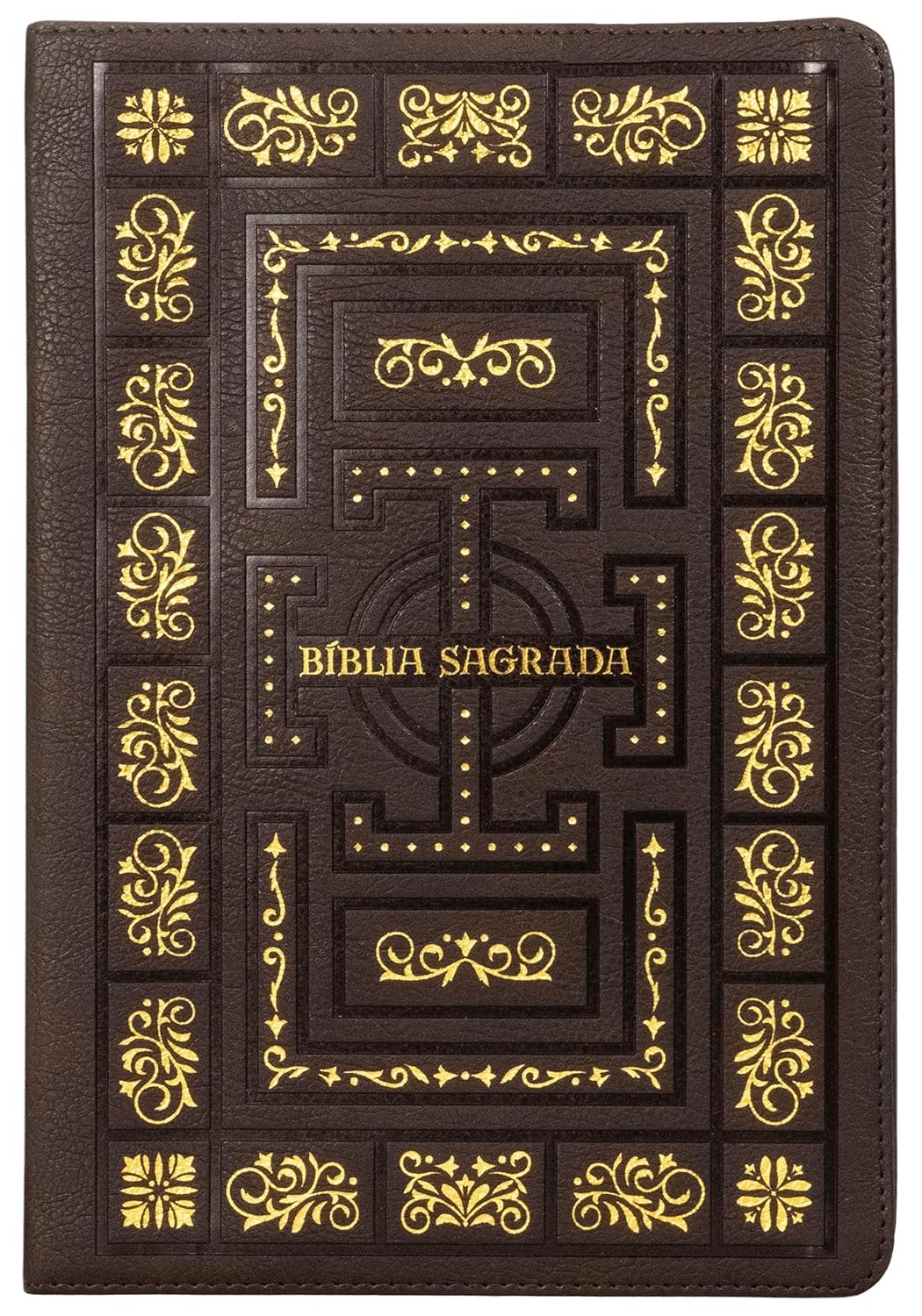 Bíblia Católica Letra Grande Molduras Marrom