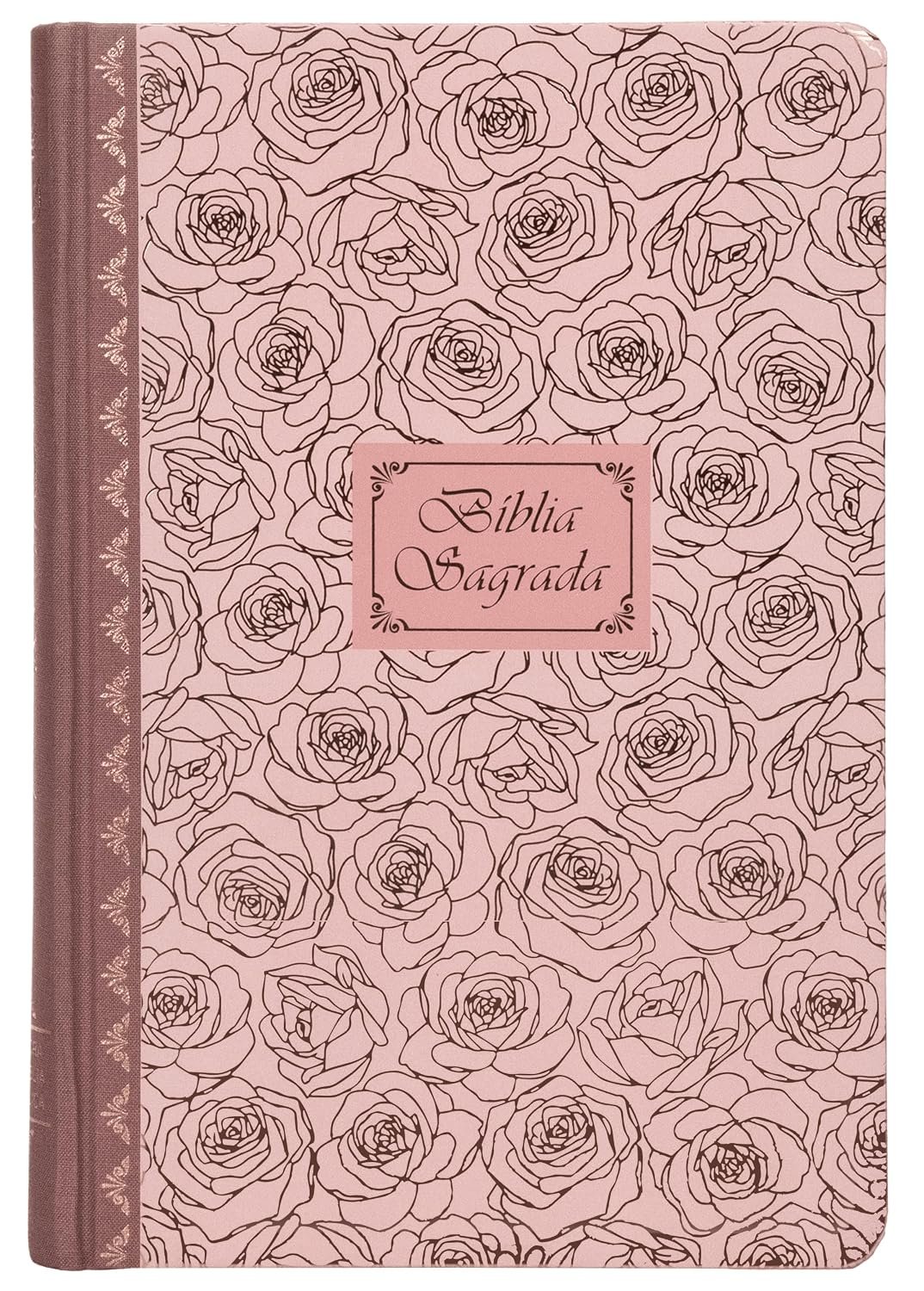 Bíblia Católica Letra Grande Rosas Tecido